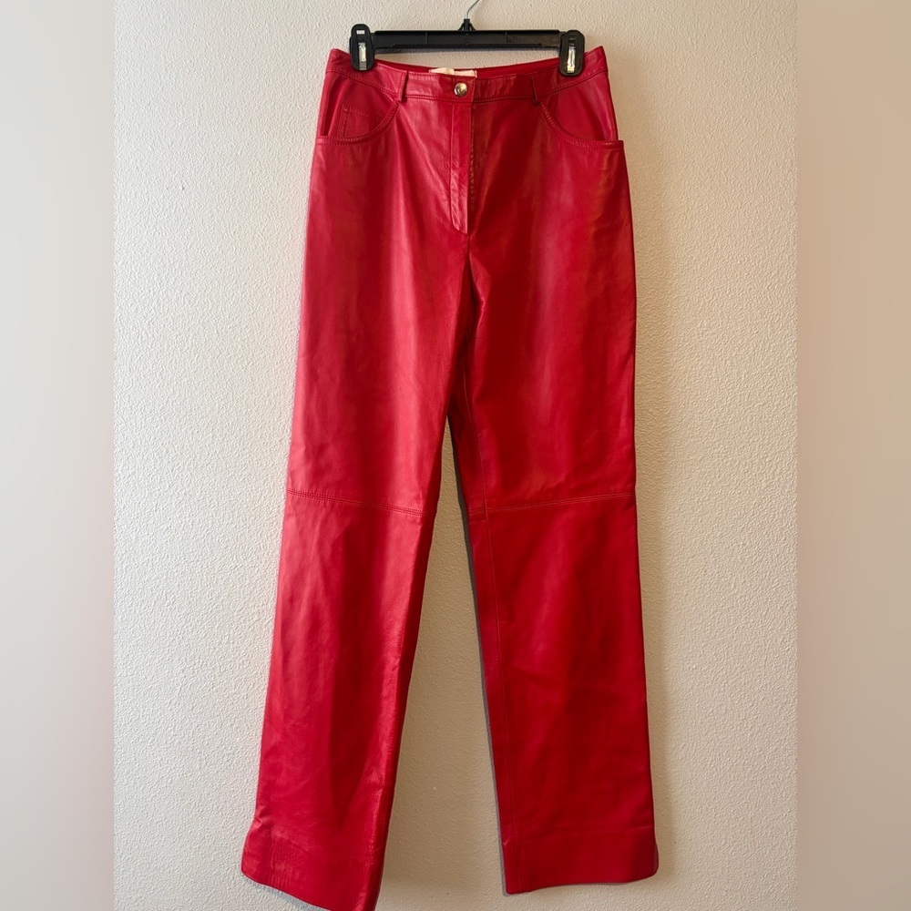 Ruby red leather Escada pants sz 40